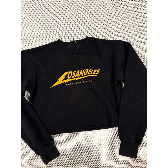 Brandy Melville Tops - Brandy Melville Los Angeles California 1984 Cropped Sweatshirt Black Yellow OS